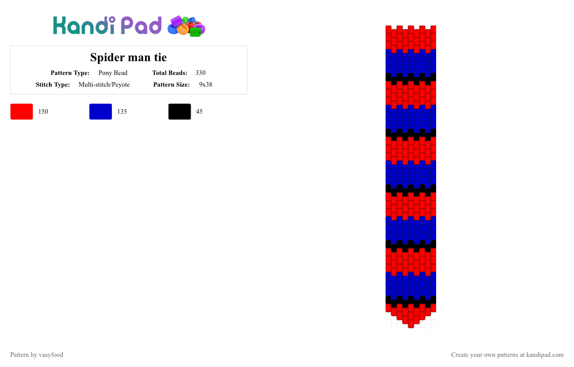 Spider man tie - Pony Bead Pattern by vasyfood on Kandi Pad - purple, red