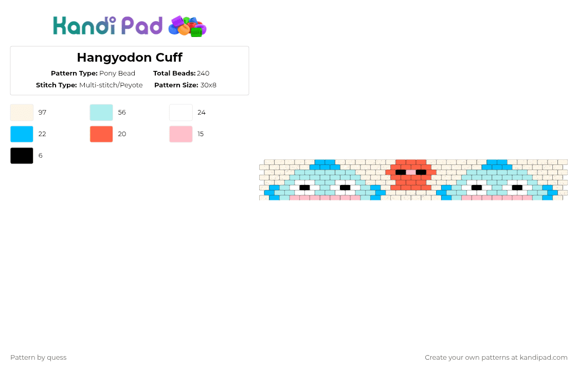 Hangyodon Cuff - Pony Bead Pattern by quess on Kandi Pad - white,light blue,sanrio,hangyodon,character