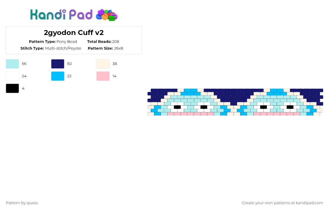 2gyodon Cuff v2 - Pony Bead Pattern by quess on Kandi Pad - light blue, purple