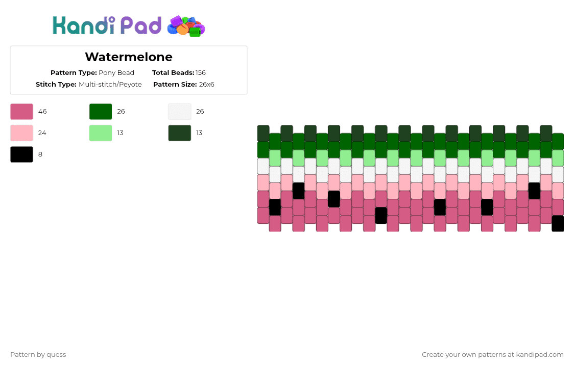 Watermelone - Pony Bead Pattern by quess on Kandi Pad - pink,cotdcomplementarycolors,food,fruit