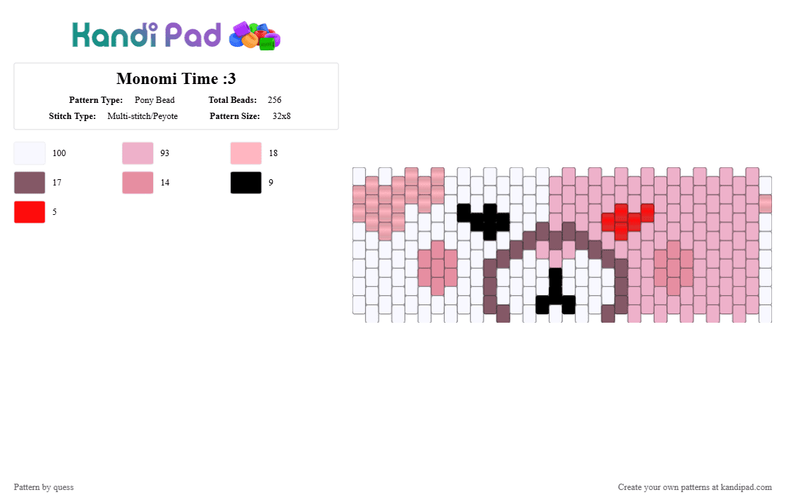 Monomi Time :3 - Pony Bead Pattern by quess on Kandi Pad - pink,danganronpa,character,cuff,monomi