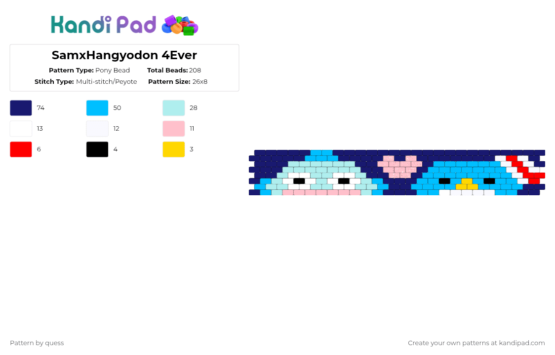 SamxHangyodon 4Ever - Pony Bead Pattern by quess on Kandi Pad - purple,light blue,character,sanrio,cuff