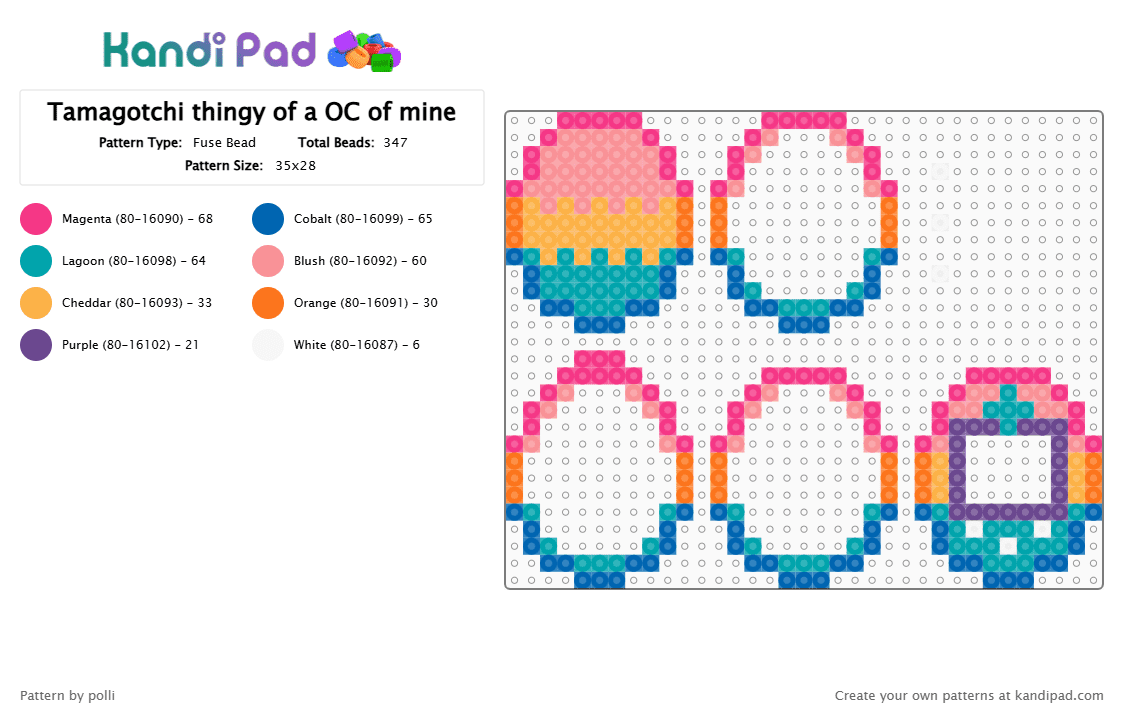 Tamagotchi thingy of a OC of mine - Fuse Bead Pattern by polli on Kandi Pad - orange,teal,colorful,oc,tamagotchi