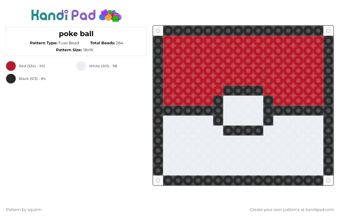 poke ball - Fuse Bead Pattern by squirm on Kandi Pad - 
