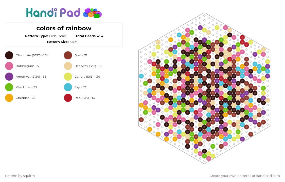 colors of rainbow - Fuse Bead Pattern by squirm on Kandi Pad - pink,red,brown,beige