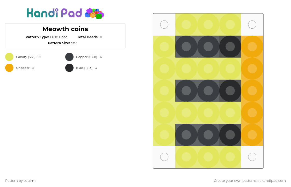Meowth coins - Fuse Bead Pattern by squirm on Kandi Pad - yellow
