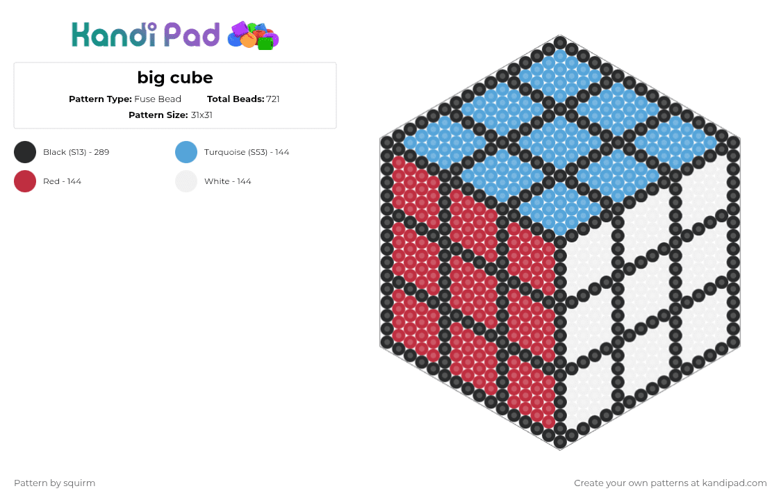 big cube - Fuse Bead Pattern by squirm on Kandi Pad - light blue,red