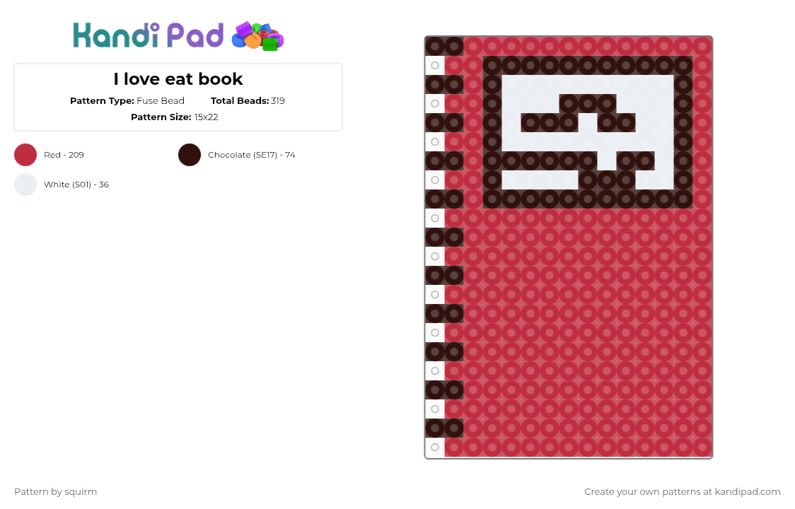 I love eat book - Fuse Bead Pattern by squirm on Kandi Pad - red,brown