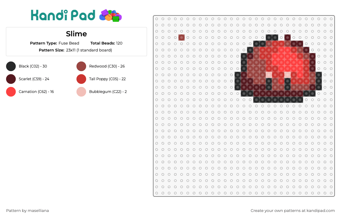 Slime - Fuse Bead Pattern by maselliana on Kandi Pad - slime,slime rancher,video game,adorable,fun,character,gaming,playful,creature,red