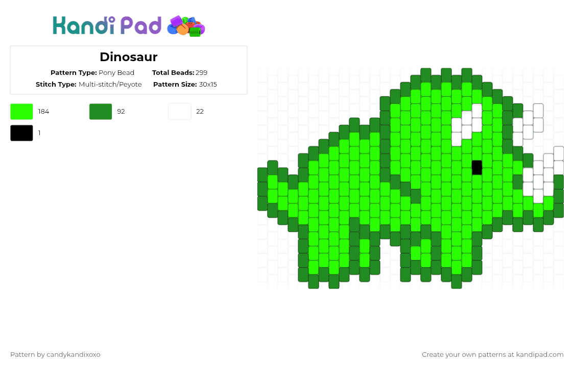 Dinosaur - Pony Bead Pattern by candykandixoxo on Kandi Pad - dino, dino charm, dinosaur, dinosaur charm, green, triceratops
