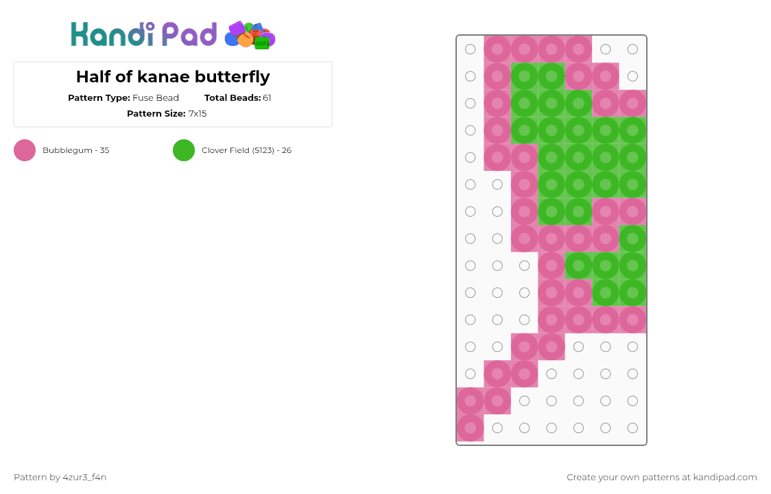 Half of kanae butterfly - Fuse Bead Pattern by little-azure-freak on Kandi Pad - green,pink