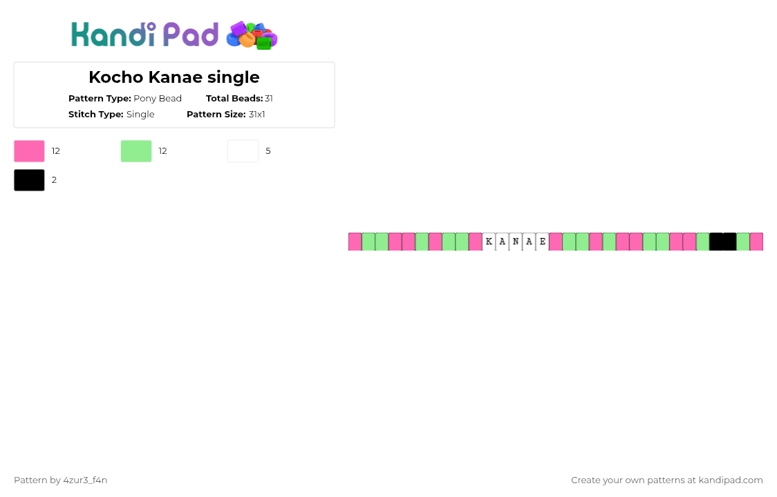 Kocho Kanae single - Pony Bead Pattern by little-azure-freak on Kandi Pad - pink,teal,kanae,kocho,kny,demonslayer,green