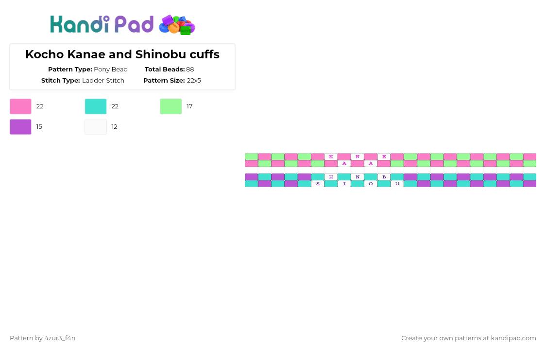 Kocho Kanae and Shinobu cuffs - Pony Bead Pattern by little-azure-freak on Kandi Pad - pink