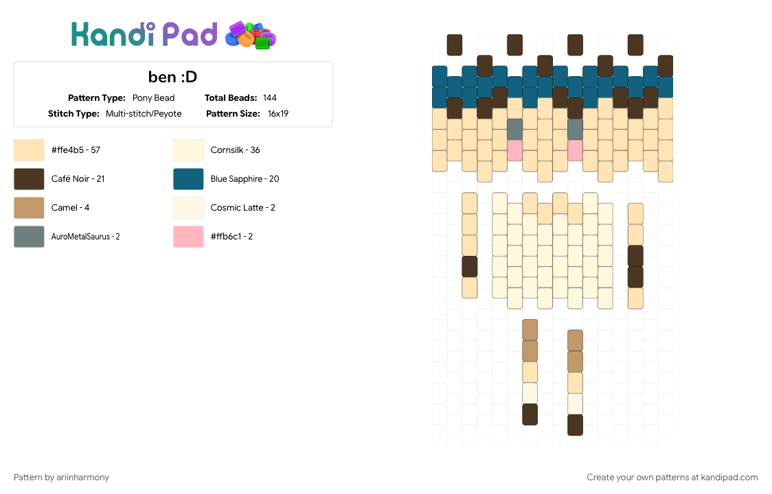 ben :D - Pony Bead Pattern by ariinharmony on Kandi Pad - beige, blue, brown, jwcc, netflix, oooweeooilookjslikebuddyholly, yumeship