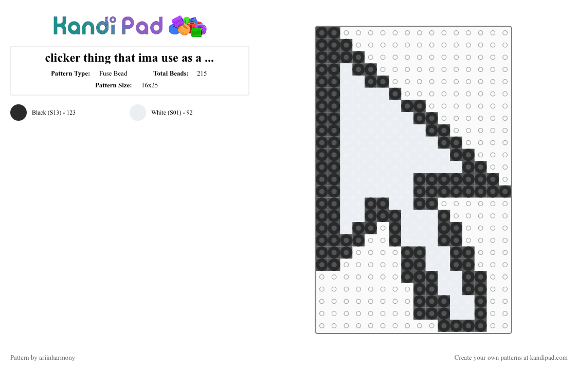 clicker thing that ima use as a hairclip :D - Fuse Bead Pattern by ariinharmony on Kandi Pad - black,white