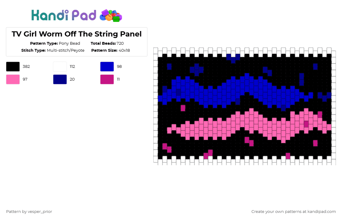 TV Girl Worm Off The String Panel - Pony Bead Pattern by vesper_prior on Kandi Pad - purple,pink