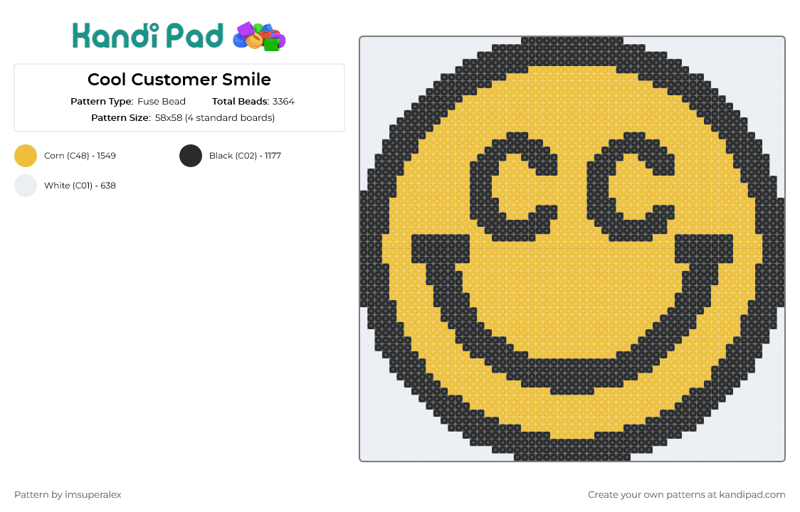 Cool Customer Smile - Fuse Bead Pattern by imsuperalex on Kandi Pad - cool customer,smiley,dj,music,edm,happiness,face,expression,yellow