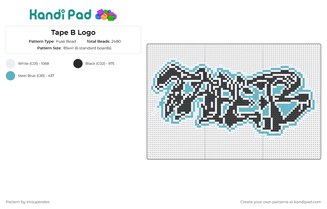 Tape B Logo - Fuse Bead Pattern by imsuperalex on Kandi Pad - tape b,graffiti,dj,music,edm,vibrant,dynamic,black,light blue