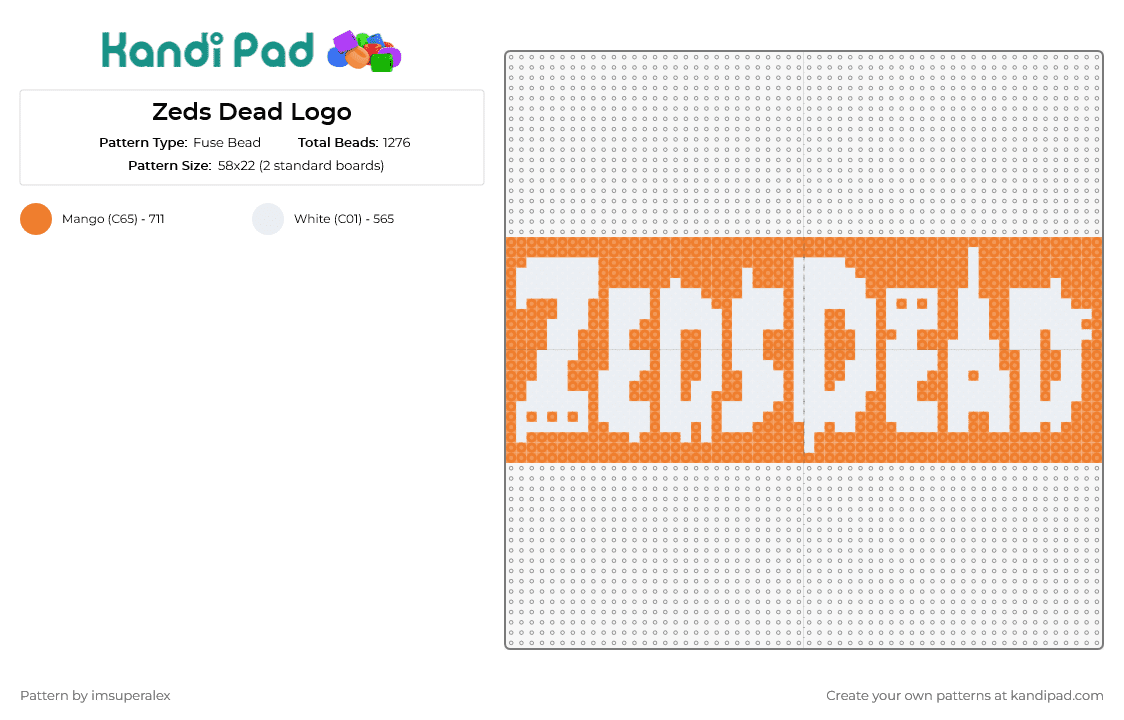 Zeds Dead Logo - Fuse Bead Pattern by imsuperalex on Kandi Pad - zeds dead,dj,edm,music,logo,iconic,electronic,orange,white