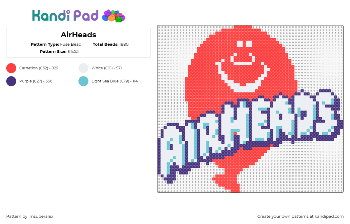 AirHeads - Fuse Bead Pattern by imsuperalex on Kandi Pad - airheads,candy,balloon,classic,dessert,sweet,treat,playful,vibrant,nostalgia,red