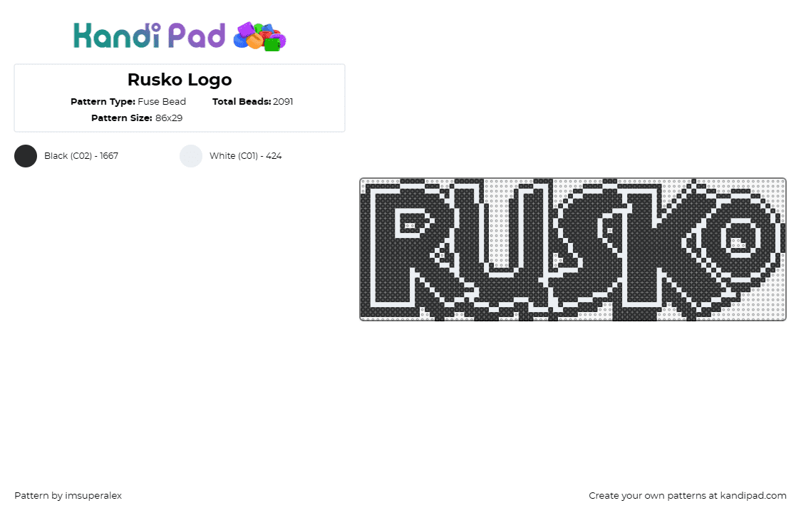 Rusko Logo - Fuse Bead Pattern by imsuperalex on Kandi Pad - rusko,name,dj,edm,music,rhythm,bold,striking,beats,energy,black