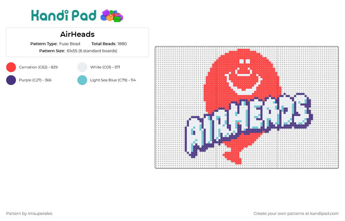 AirHeads - Fuse Bead Pattern by imsuperalex on Kandi Pad - airheads,candy,balloon,classic,dessert,sweet,treat,playful,vibrant,nostalgia,red,white