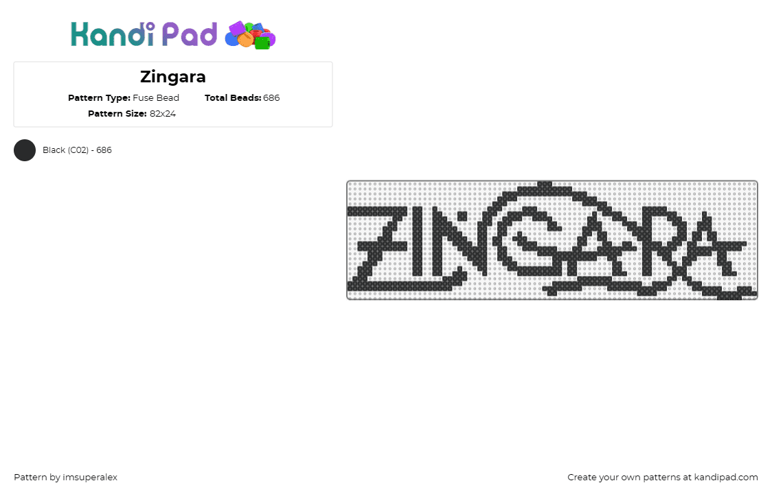 Zingara - Fuse Bead Pattern by imsuperalex on Kandi Pad - zingara,logo,dj,music,edm,text,black