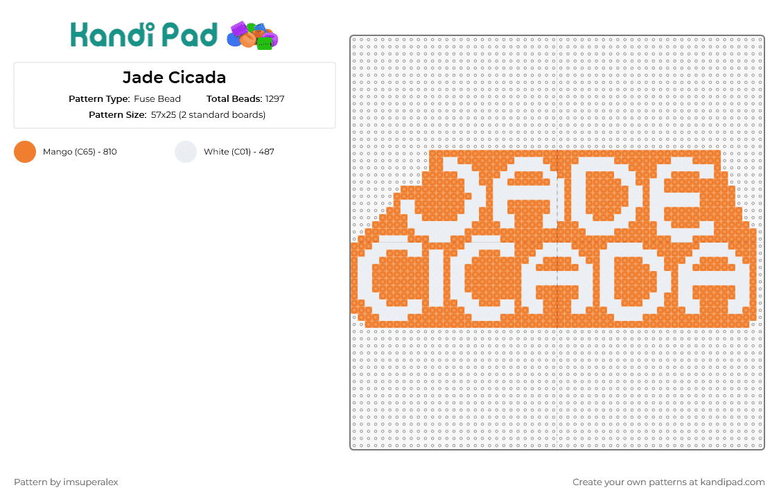 Jade Cicada - Fuse Bead Pattern by imsuperalex on Kandi Pad - jade cicada,dj,edm,music,lettering,brand,iconography,orange