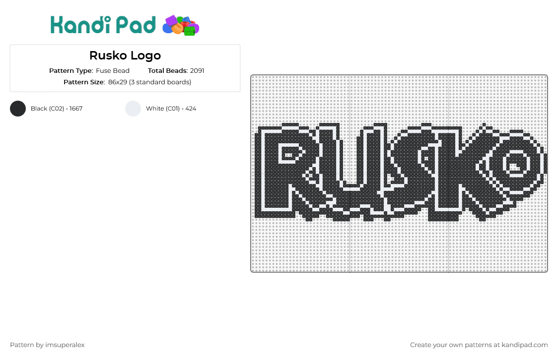Rusko Logo - Fuse Bead Pattern by imsuperalex on Kandi Pad - rusko,name,dj,edm,music,rhythm,bold,striking,beats,energy,black