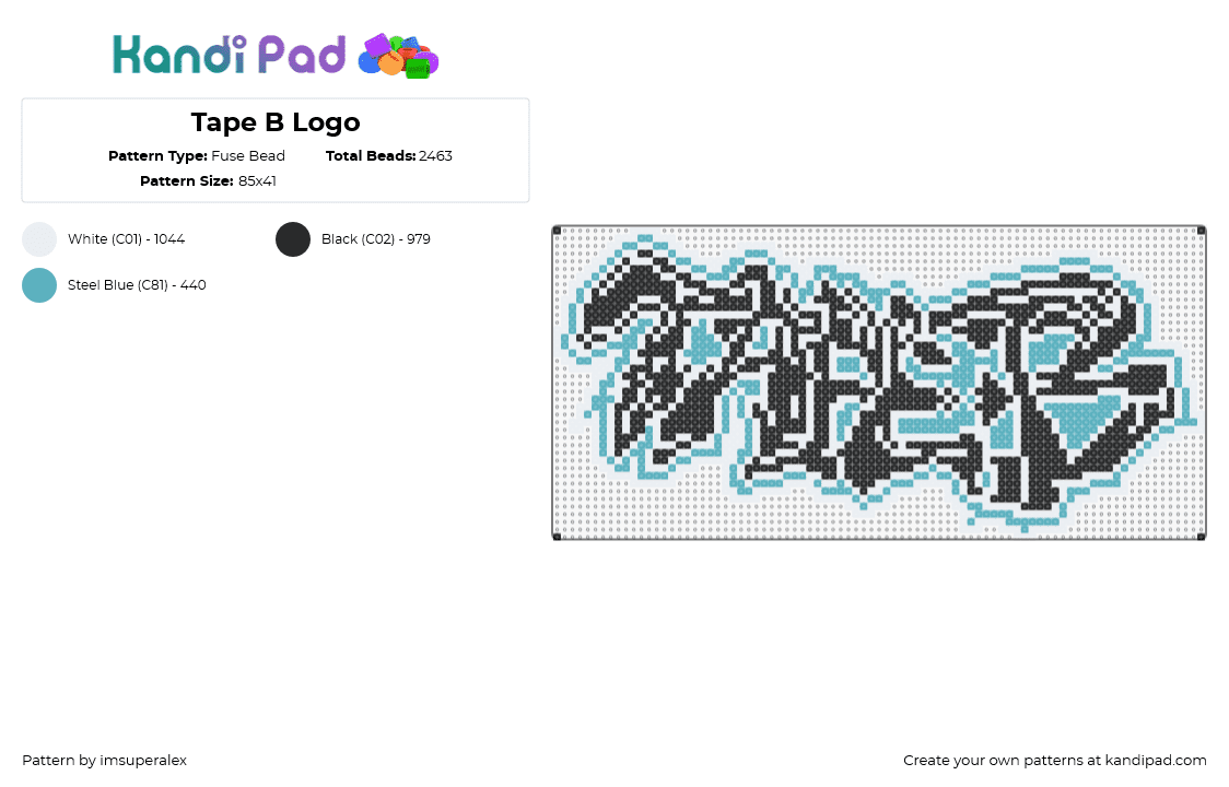 Tape B Logo - Fuse Bead Pattern by imsuperalex on Kandi Pad - tape b,graffiti,logo,dj,music,edm,black,light blue