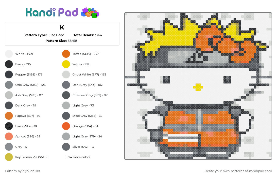 K - Fuse Bead Pattern by alyalien1118 on Kandi Pad - white,yellow,gray,colorful