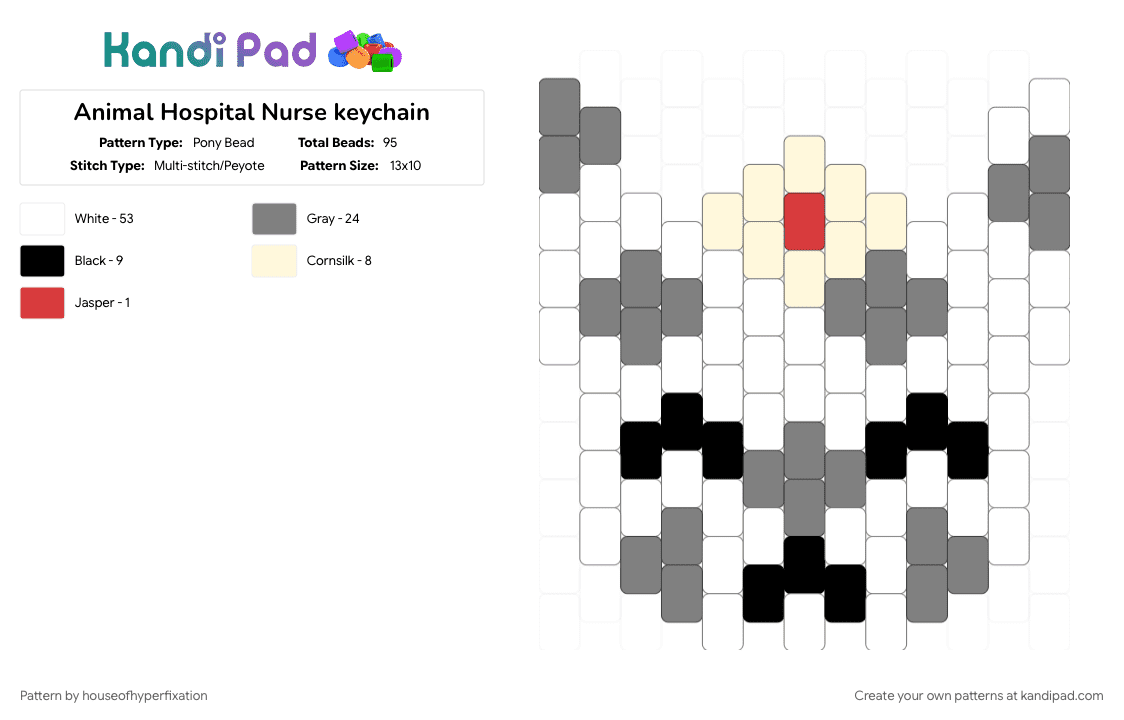 Animal Hospital Nurse keychain - Pony Bead Pattern by houseofhyperfixation on Kandi Pad - animal hospital, animal hospital anomaly, gray, keychain, ponybead, roblox, white