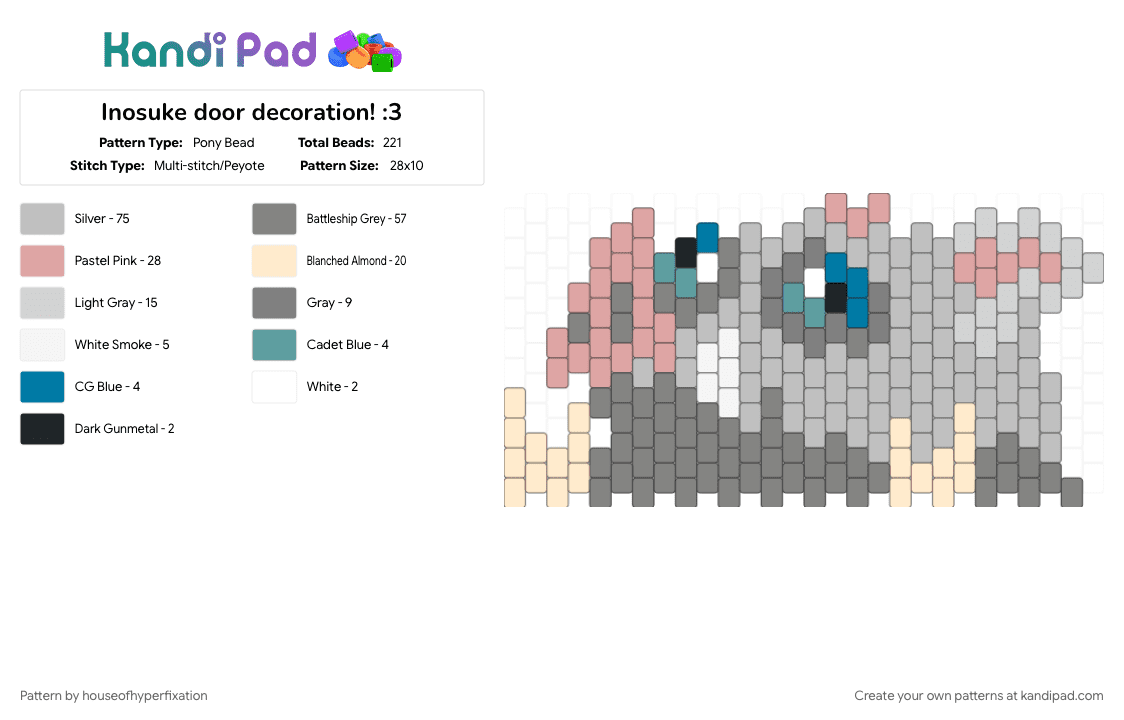 Inosuke door decoration! :3 - Pony Bead Pattern by houseofhyperfixation on Kandi Pad - anime, beige, decoration, demon slayer, gray, inosuke
