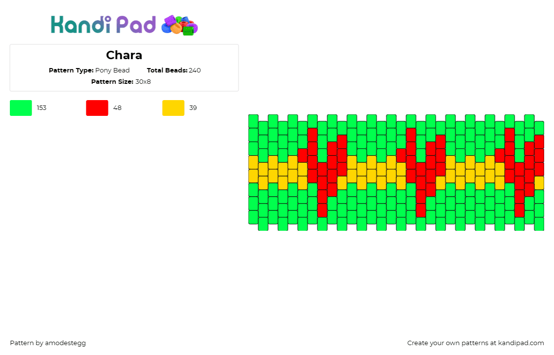 Chara - Pony Bead Pattern by amodestegg on Kandi Pad - hearts,cuff