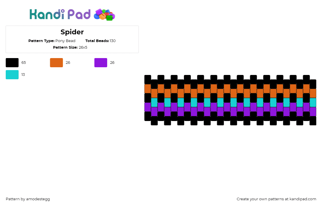 Spider - Pony Bead Pattern by amodestegg on Kandi Pad - spider,cuff,halloween,stripes,purple,orange,black