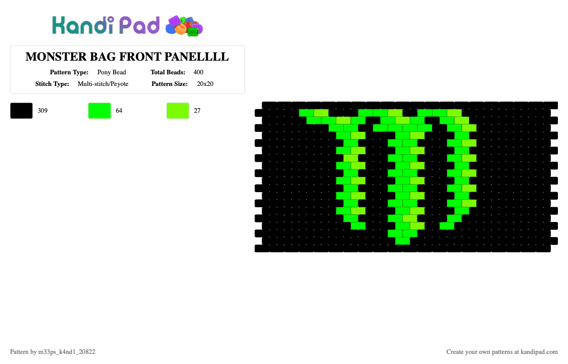 MONSTER BAG FRONT PANELLLL - Pony Bead Pattern by m33ps_k4nd1_20822 on Kandi Pad - black