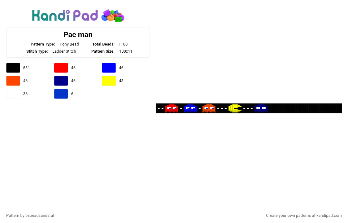 Pac man - Pony Bead Pattern by bsbeadsandstuff on Kandi Pad - black,red,purple