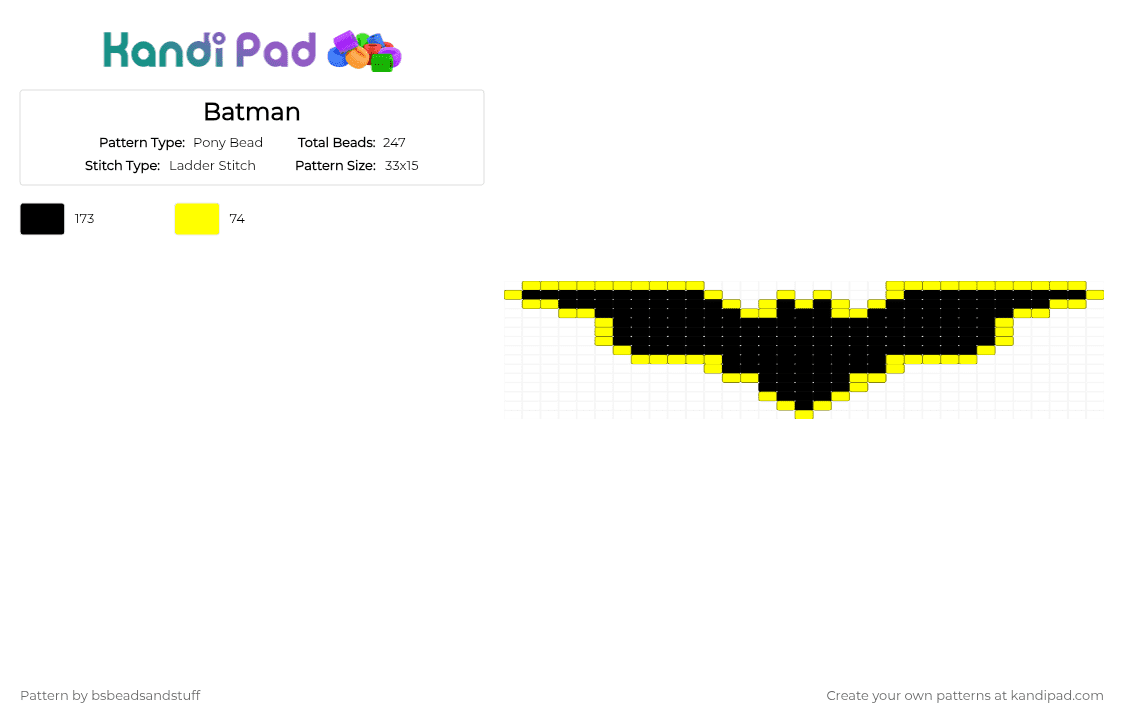 Batman - Pony Bead Pattern by bsbeadsandstuff on Kandi Pad - black,yellow