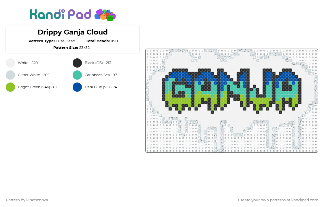 Drippy Ganja Cloud - Fuse Bead Pattern by kineticnova on Kandi Pad - ganja white night,cloud,dj,music,edm,drippy,white,teal,green,ganga white knight