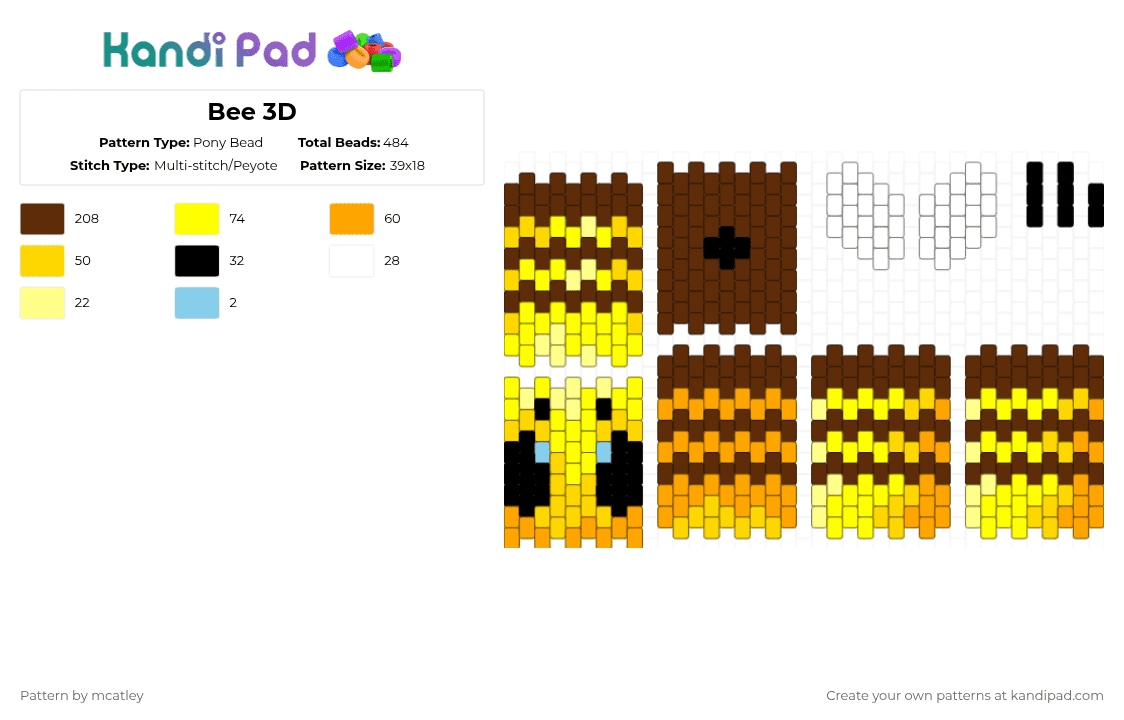 Bee 3D - Pony Bead Pattern by mcatley on Kandi Pad - brown,yellow