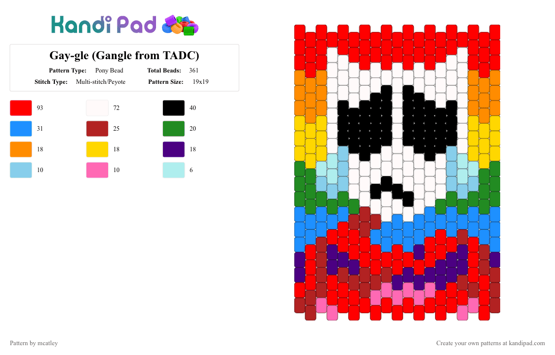 Gay-gle (Gangle from TADC) - Pony Bead Pattern by mcatley on Kandi Pad - red,light blue