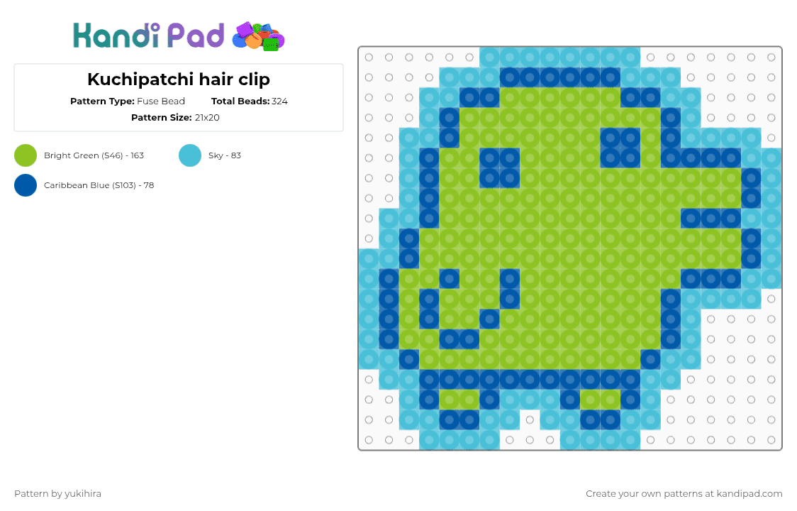 Kuchipatchi hair clip - Fuse Bead Pattern by yukihira on Kandi Pad - green