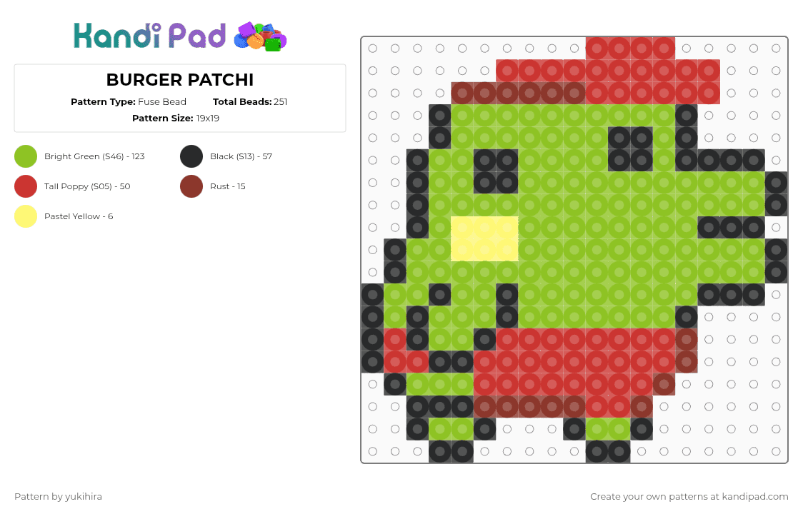 BURGER PATCHI - Fuse Bead Pattern by yukihira on Kandi Pad - green,red