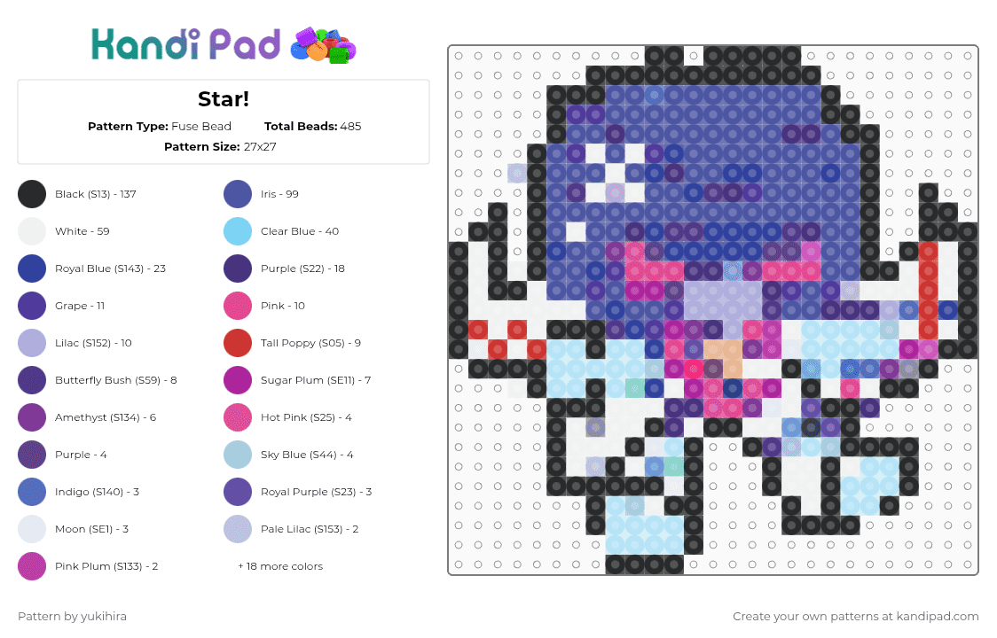 Star! - Fuse Bead Pattern by yukihira on Kandi Pad - light blue, pink, purple