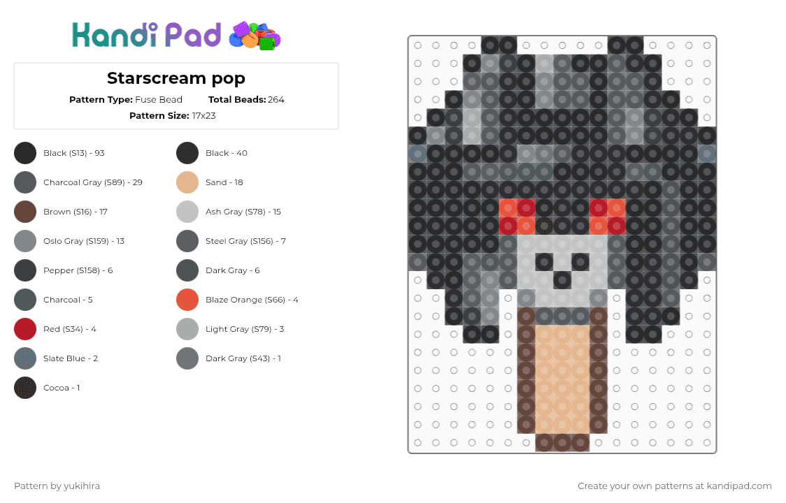Starscream pop - Fuse Bead Pattern by yukihira on Kandi Pad - black,gray,beige