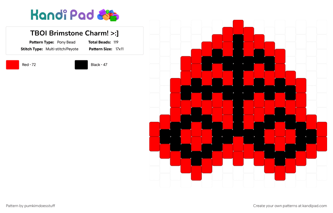 TBOI Brimstone Charm! >:] - Pony Bead Pattern by pumkimdoesstuff on Kandi Pad - black, brimstone, charm, red, tboi, the binding of isaac