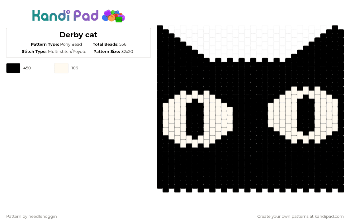 Derby cat - Pony Bead Pattern by needlenoggin on Kandi Pad - black,cotdcuteanimals