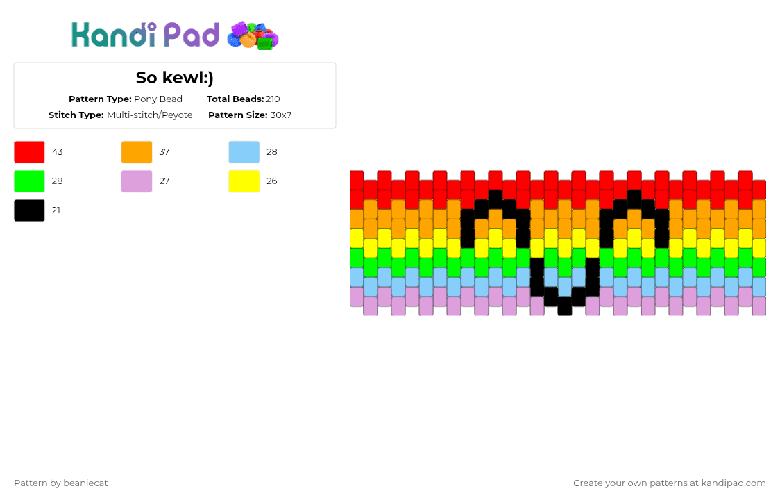 So kewl:) - Pony Bead Pattern by beaniecat on Kandi Pad - orange,red