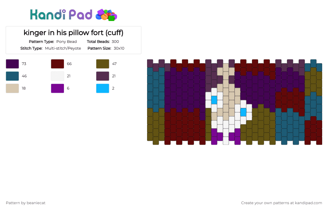 kinger in his pillow fort (cuff) - Pony Bead Pattern by beaniecat on Kandi Pad - brown,purple,tan,blue