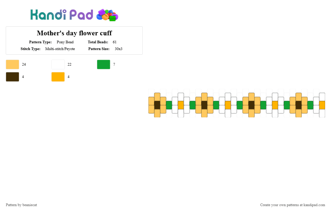 Mother\'s day flower cuff - Pony Bead Pattern by beaniecat on Kandi Pad - yellow
